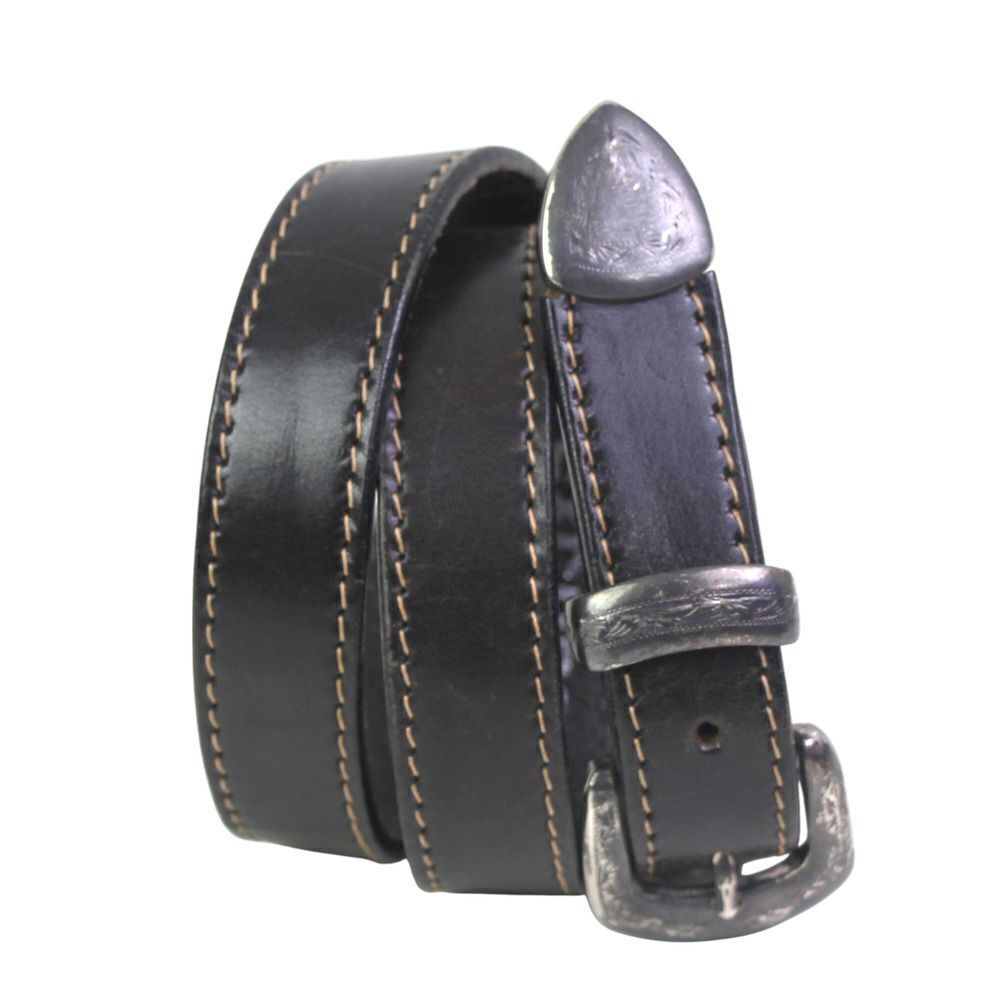 Excursion BLACK GENUINE LEATHER 1"Wd STITCH CASUAL DRESS WOMEN'S BELT Sz L (G49